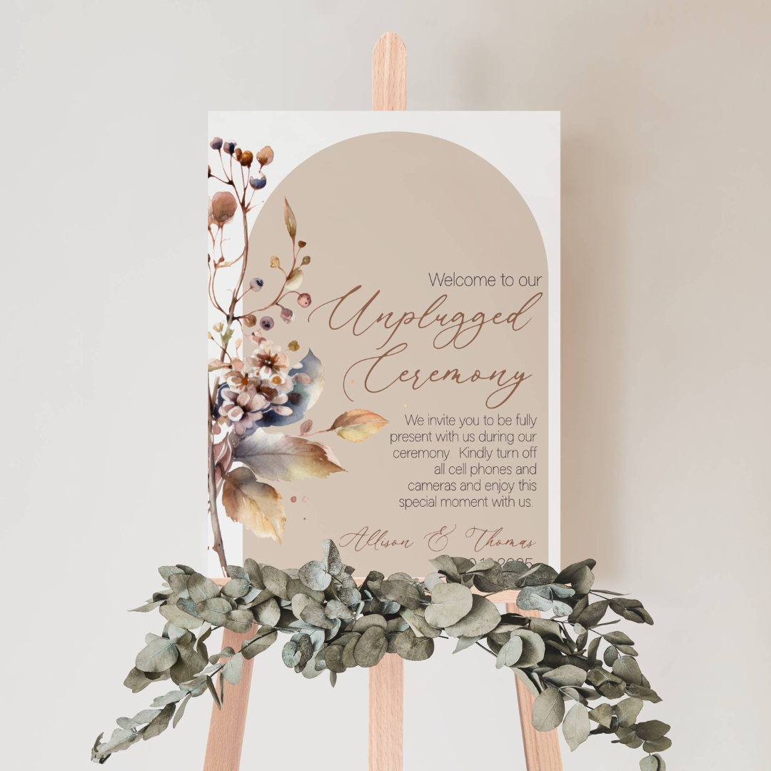 Boho Unplugged Wedding Ceremony Sign, Large Wedding Sign Template, Entrance Sign