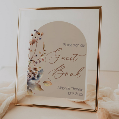 Boho Wedding Guest Book Sign Template, Wedding Stationary Instant Download