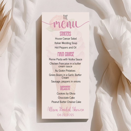 Bridal Shower Menu Card Template, Ice Cream Decor Bridal Shower Ideas