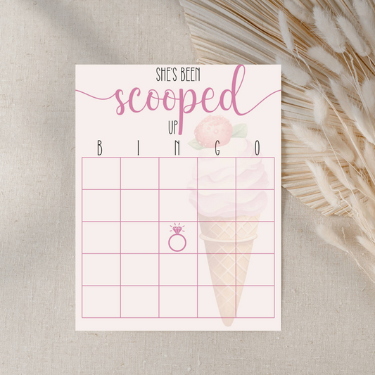 Bridal Shower Blank Bingo Card Template, She's Been Scooped Up Bridal Shower Ide